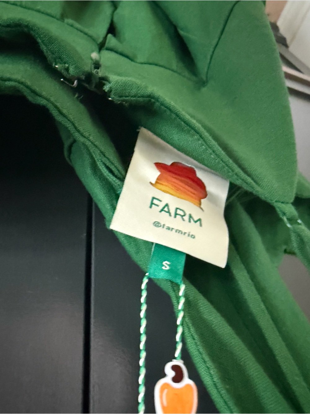 FARM Rio Green Lea One-Shoulder Pleated Linen-blend Mini Dress leaf bodice | S - Picture 10 of 10